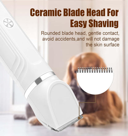 4 in 1 Dog Clippers Professional, Dogs Grooming Clippers Kit, Rechargeable Pet Paws Trimmer, with Stainless Steel Scissors Combs, Dog/Cat Shaver for Paws, Claws, Eyes, Ears, Face