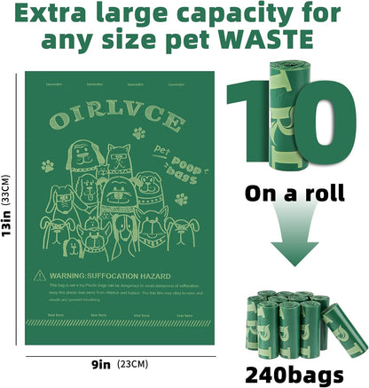 240 Biodegradable Dog Waste Bags - 24 Rolls of Extra Thick, Leak-Proof, Coreless Poop Bags in Green
