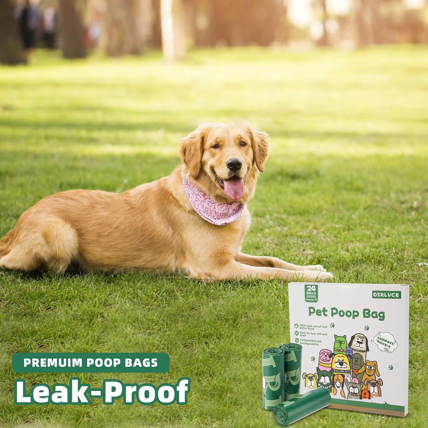240 Biodegradable Dog Waste Bags - 24 Rolls of Extra Thick, Leak-Proof, Coreless Poop Bags in Green