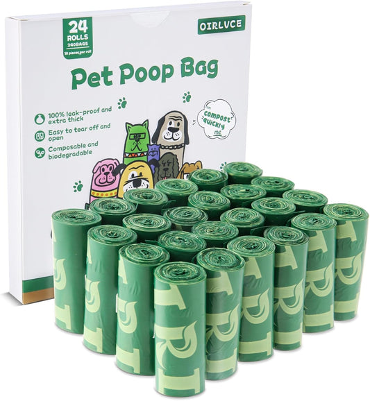 240 Biodegradable Dog Waste Bags - 24 Rolls of Extra Thick, Leak-Proof, Coreless Poop Bags in Green