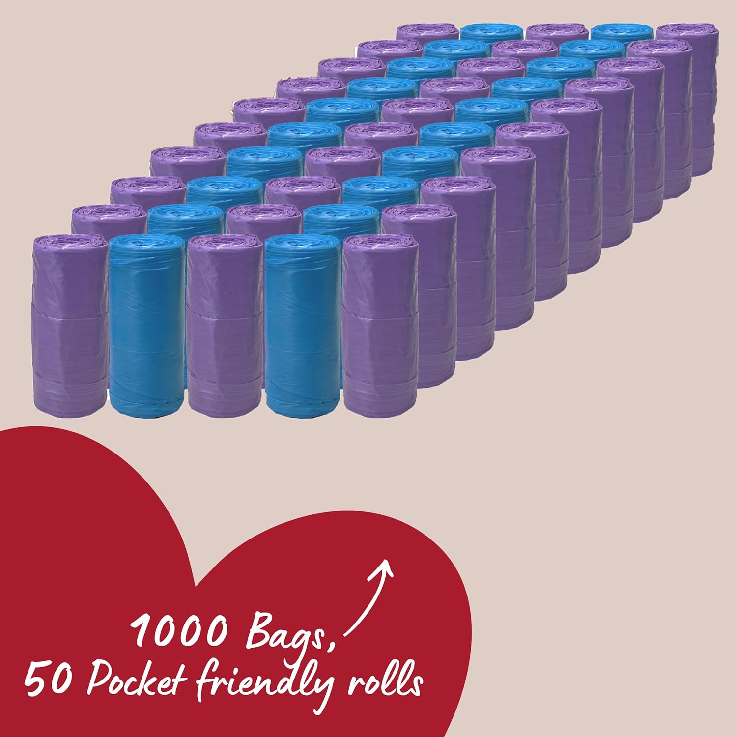 Eco-Friendly Dog Waste Bags 1000, 50 Refill Rolls, Vanilla Scented, Made from Recycled Materials