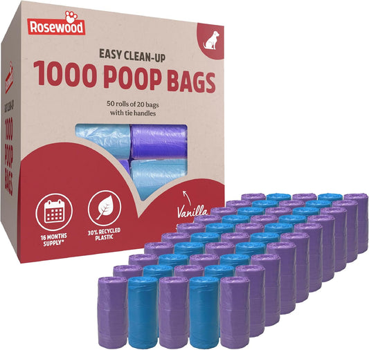Eco-Friendly Dog Waste Bags 1000, 50 Refill Rolls, Vanilla Scented, Made from Recycled Materials