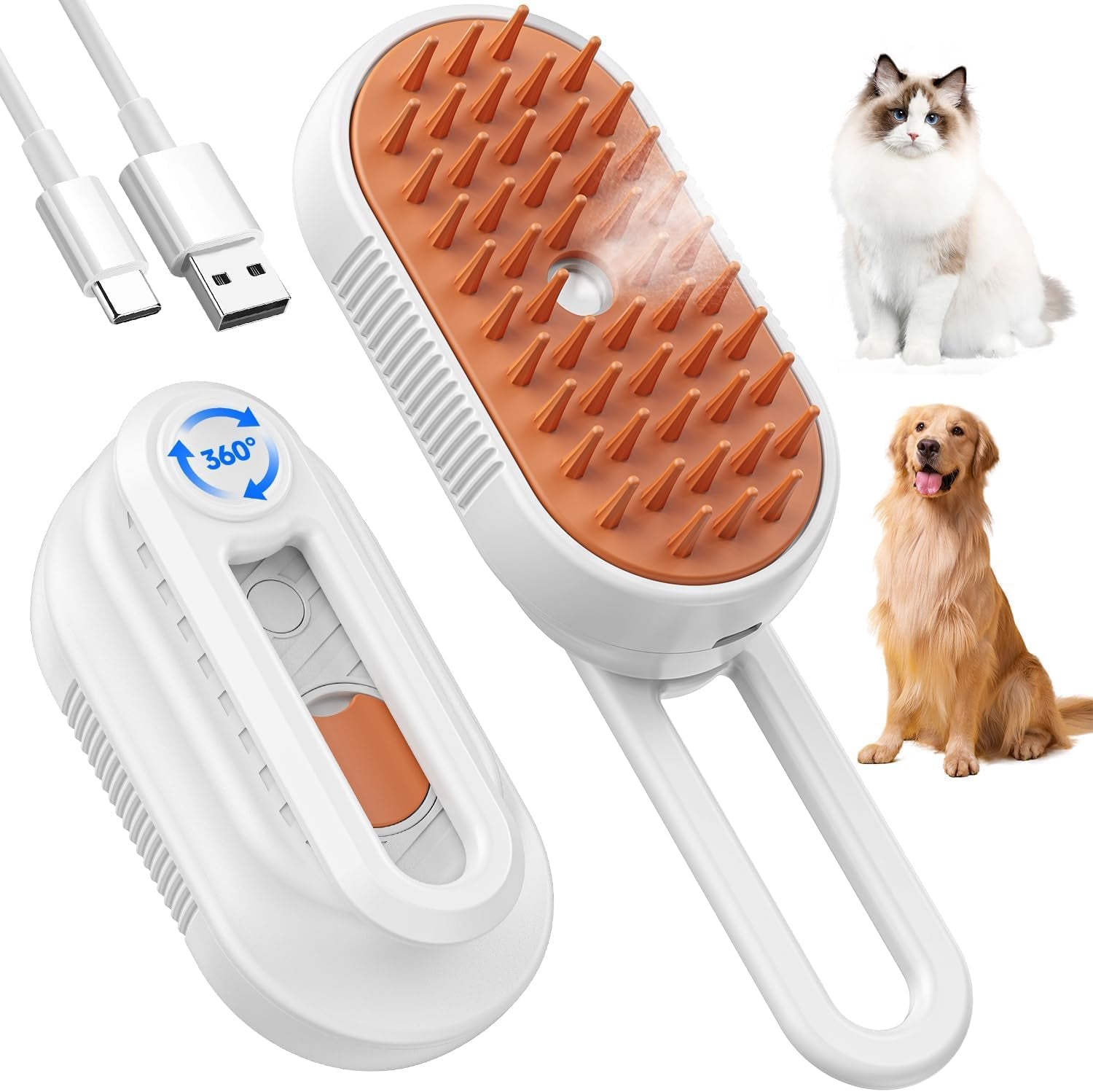 Cat Steam Brush, 5 in 1 Rechargeable Steam Pet Brushes for Long Short Hair Cats Dogs Rabbits with Water Tank, for Dog and Cat Skin Care, Demixing, Relaxing Massage