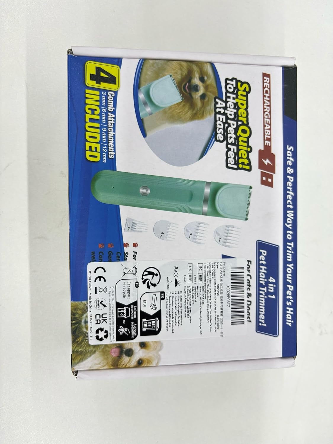 4 in 1 Dog Clippers Professional, Dogs Grooming Clippers Kit, Rechargeable Pet Paws Trimmer, with Stainless Steel Scissors Combs, Dog/Cat Shaver for Paws, Claws, Eyes, Ears, Face