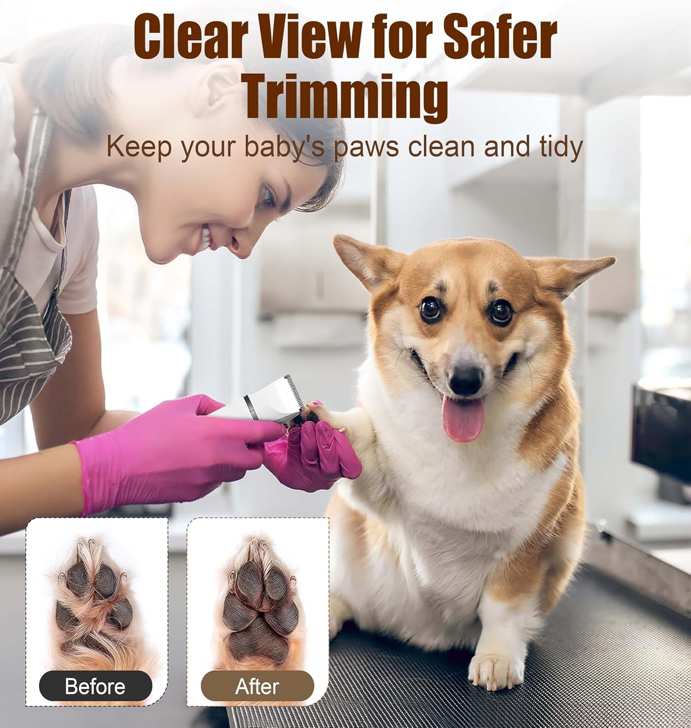 4 in 1 Dog Clippers Professional, Dogs Grooming Clippers Kit, Rechargeable Pet Paws Trimmer, with Stainless Steel Scissors Combs, Dog/Cat Shaver for Paws, Claws, Eyes, Ears, Face