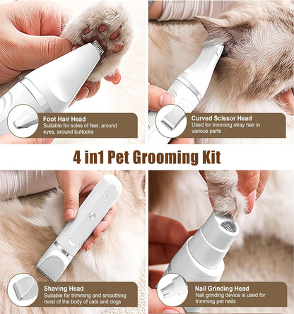 4 in 1 Dog Clippers Professional, Dogs Grooming Clippers Kit, Rechargeable Pet Paws Trimmer, with Stainless Steel Scissors Combs, Dog/Cat Shaver for Paws, Claws, Eyes, Ears, Face